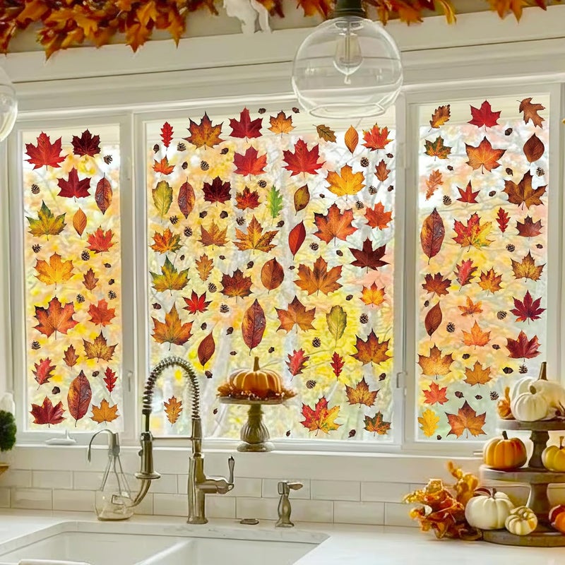 Traplace 336 PCS Fall Window Clings, 9 Sheets Autumn Decorations, Maple Leaves Pattern Double Sided Stickers Decal, Autumn Window Clings for Fall Decorations Accessories Home Indoor Outdoor Accessories Decor - Image 5